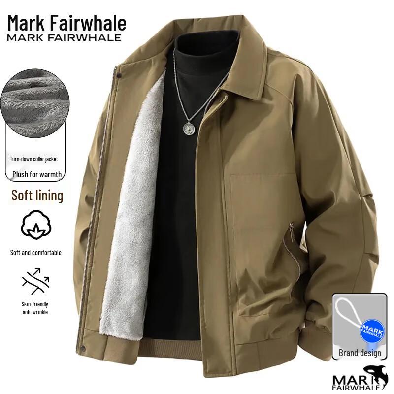 Mark Fairwhale Мужская утолщенная куртка с отложным воротником на флисовой подкладке