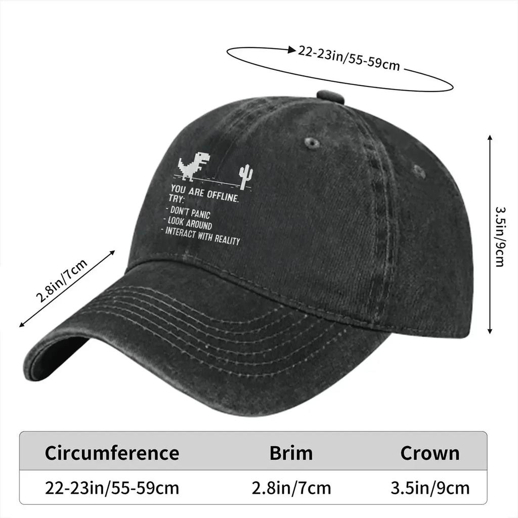 Вы находитесь в автономном режиме Смешные бейсболки с изображением динозавра в низком разрешении, кепки с козырьком, компьютерные козырьки от солнца для мужчин