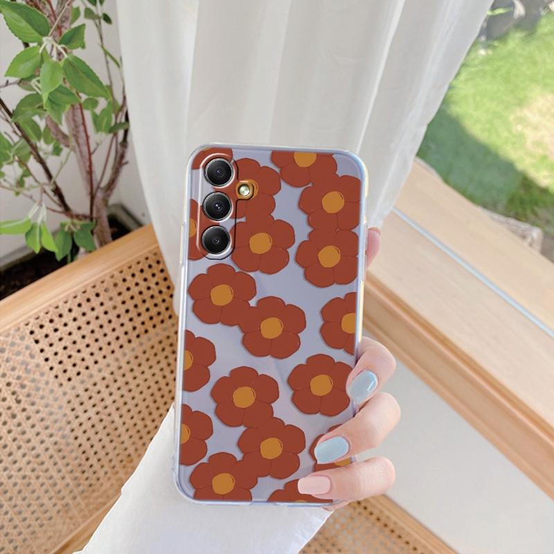 Мягкий силиконовый прозрачный чехол с цветочным узором для Xiaomi Redmi 13C Note 13 Pro Samsung A55 A54 A34 S24 M35 iPhone 15, защитный противоударный чехол для камеры