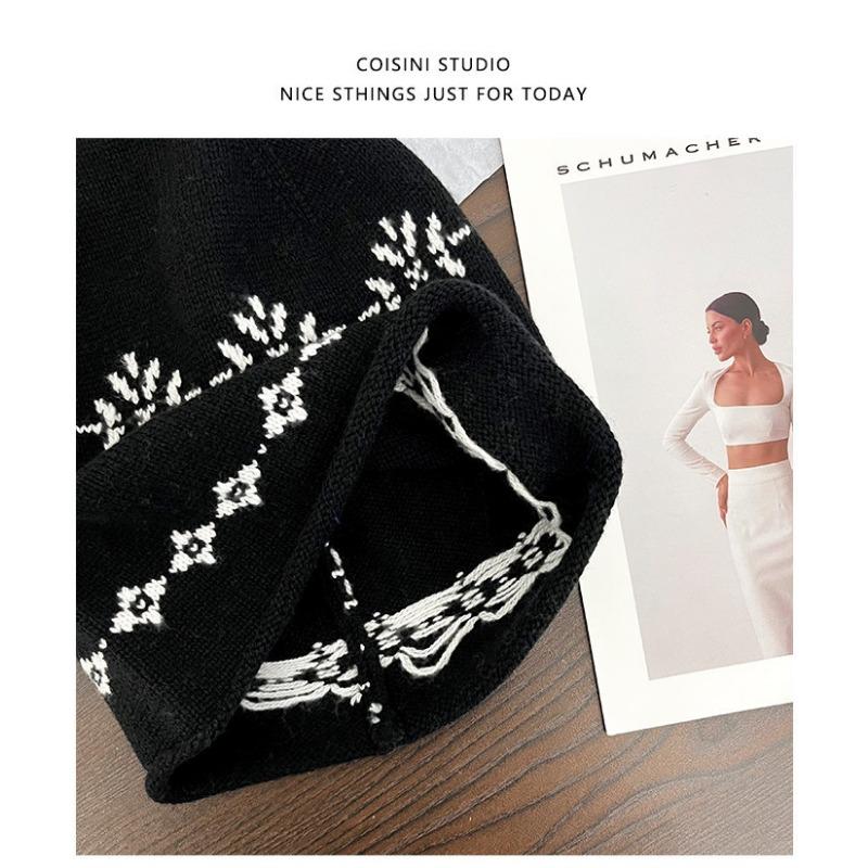 Women S Fair Isle Knit Slouch Hat Cuffed Autumn Winter Versatile Face Slimming Hat