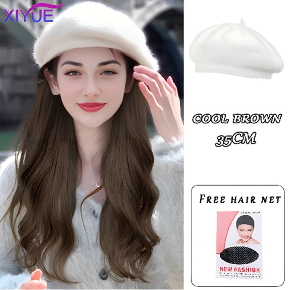 Шляпа, парик, женские длинные волосы, цельный, женская мода, ленивые, слегка вьющиеся волосы, бейсболка, парик, полное покрытие головы