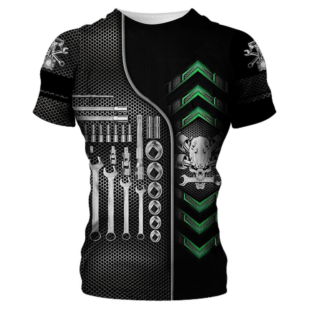 Летняя мужская футболка «Механик» на заказ, хлопковая рубашка с короткими рукавами и 3D принтом, модная индивидуальная толстовка, уличная одежда