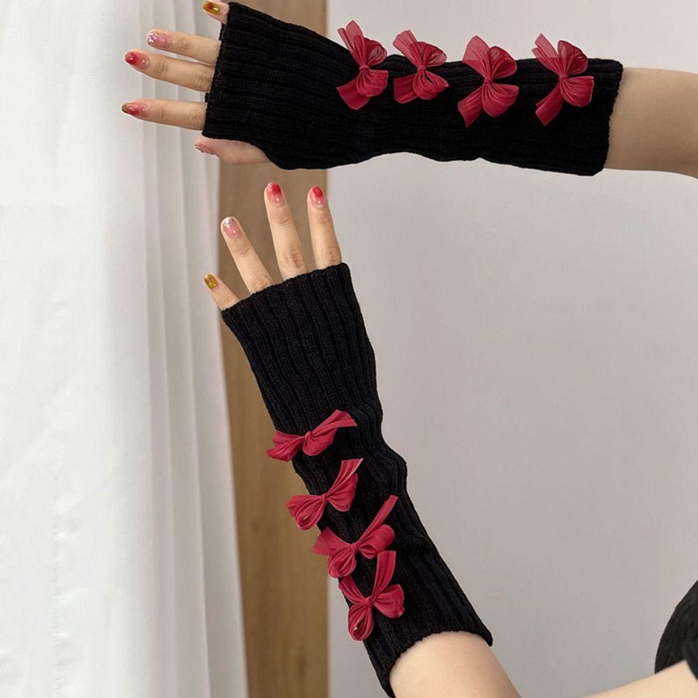 Solid Color Arm Warmers Y2k Wool Sleeve Cuff Punk Fingerless Gloves Ladies