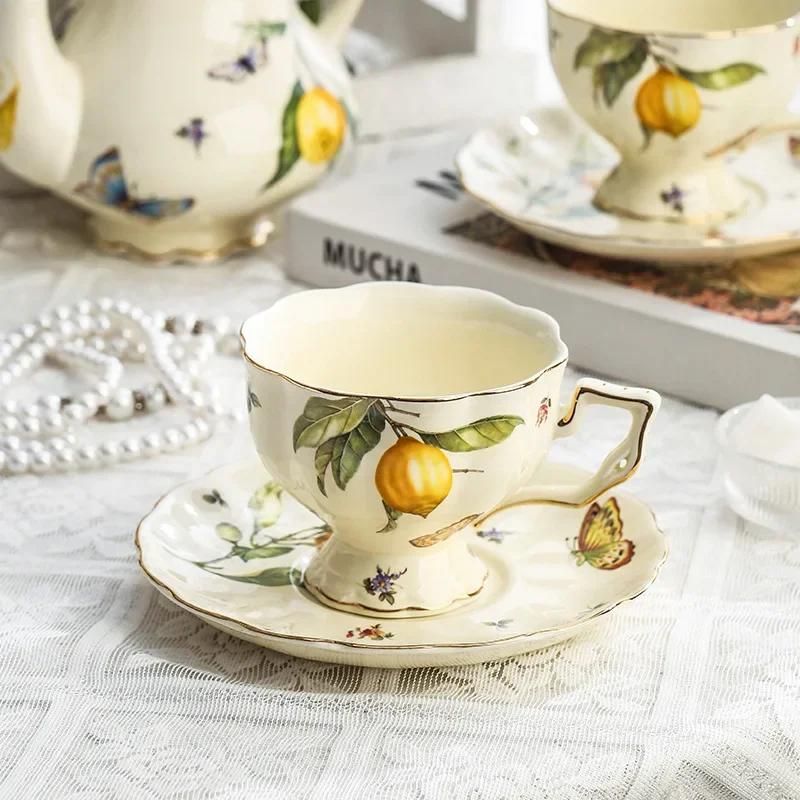 Vintage Coffee Cup Kettle Ceramic Mug Afternoon Tea Set Water Cup Household Coffee Cups Beauty Coffee Mug Lemon Teapot Teacup