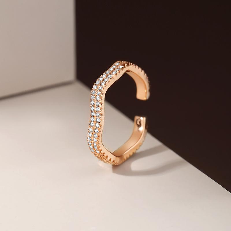 Small Wave Ring Women's Temperament Light Luxury Zircon Open Ring