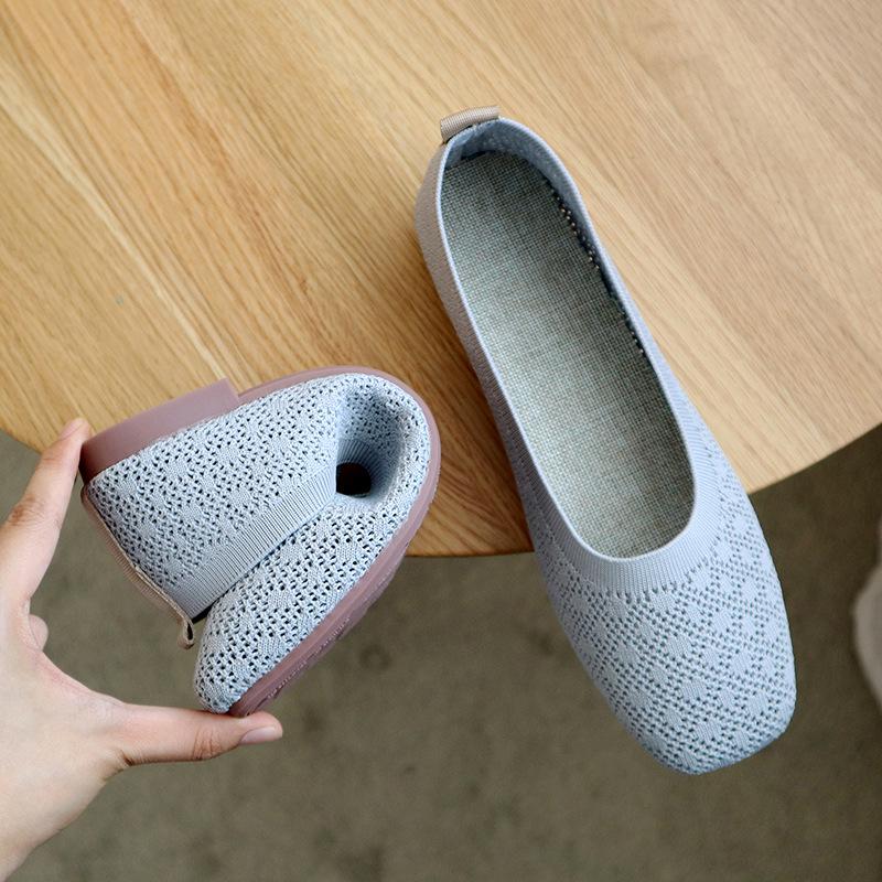 Fashion Stretch Knit Fabric Shoes Hollow Fabric Ballet Flats Patchwork New Women Flat Heel Anti Skid Breathable Loafer Femalety76