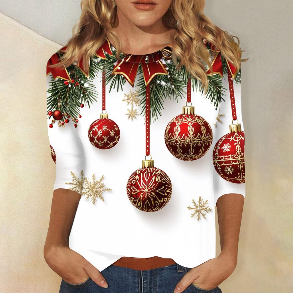 Рубашки с рукавом 3/4 для женщин, футболки с принтом, блузки, повседневные, больших размеров, базовые топы, пуловеры