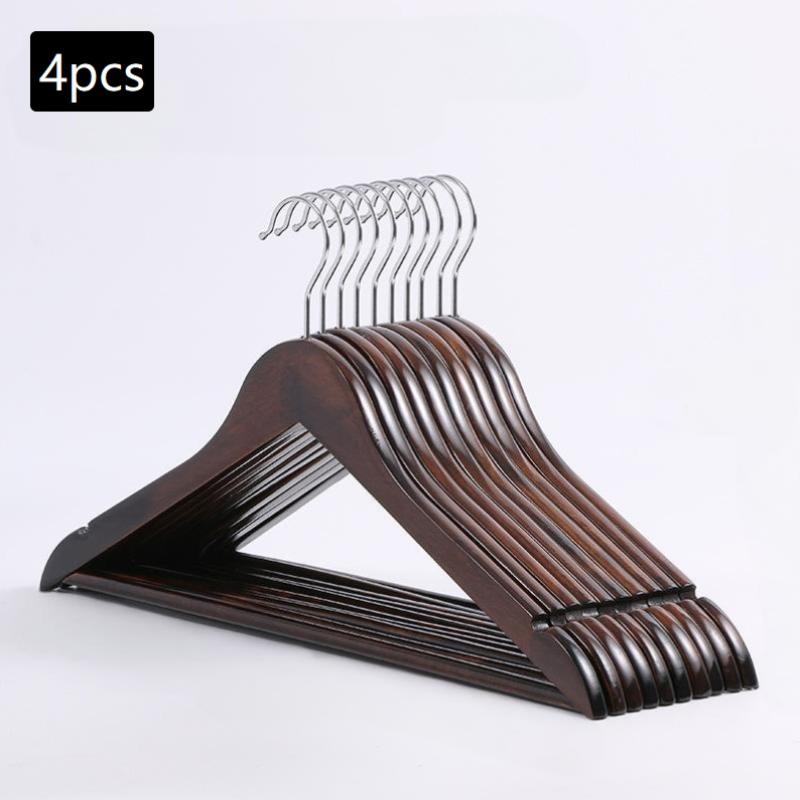 2/4 Wooden Hangers Solid Wood Hangers Clothing Store Wardrobe Wooden Clothes Hangers Home Seamless Adult Clothes Rack