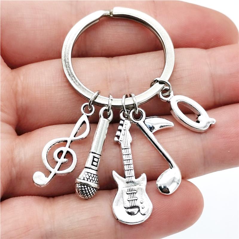 26 Letters Music Keychain Music Note Guitar Pendant Key Chain Microphone Keyring Creative Jewelry Gifts