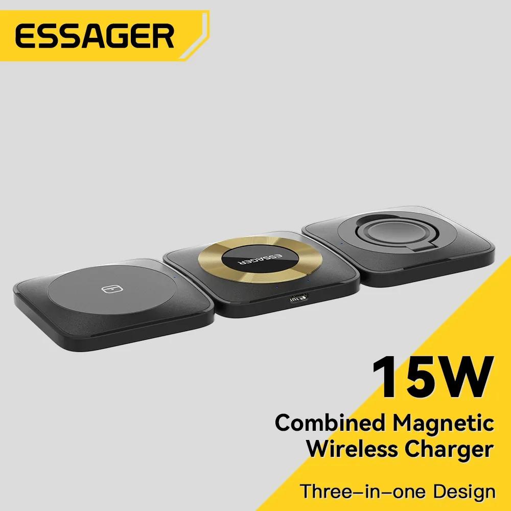 Essager 3 In 1 Magnetic 15W Wireless Charger Stand Fast Charging Dock Station For iPhone14 13 12 Pro Max Apple Watch 8 7 AirPods