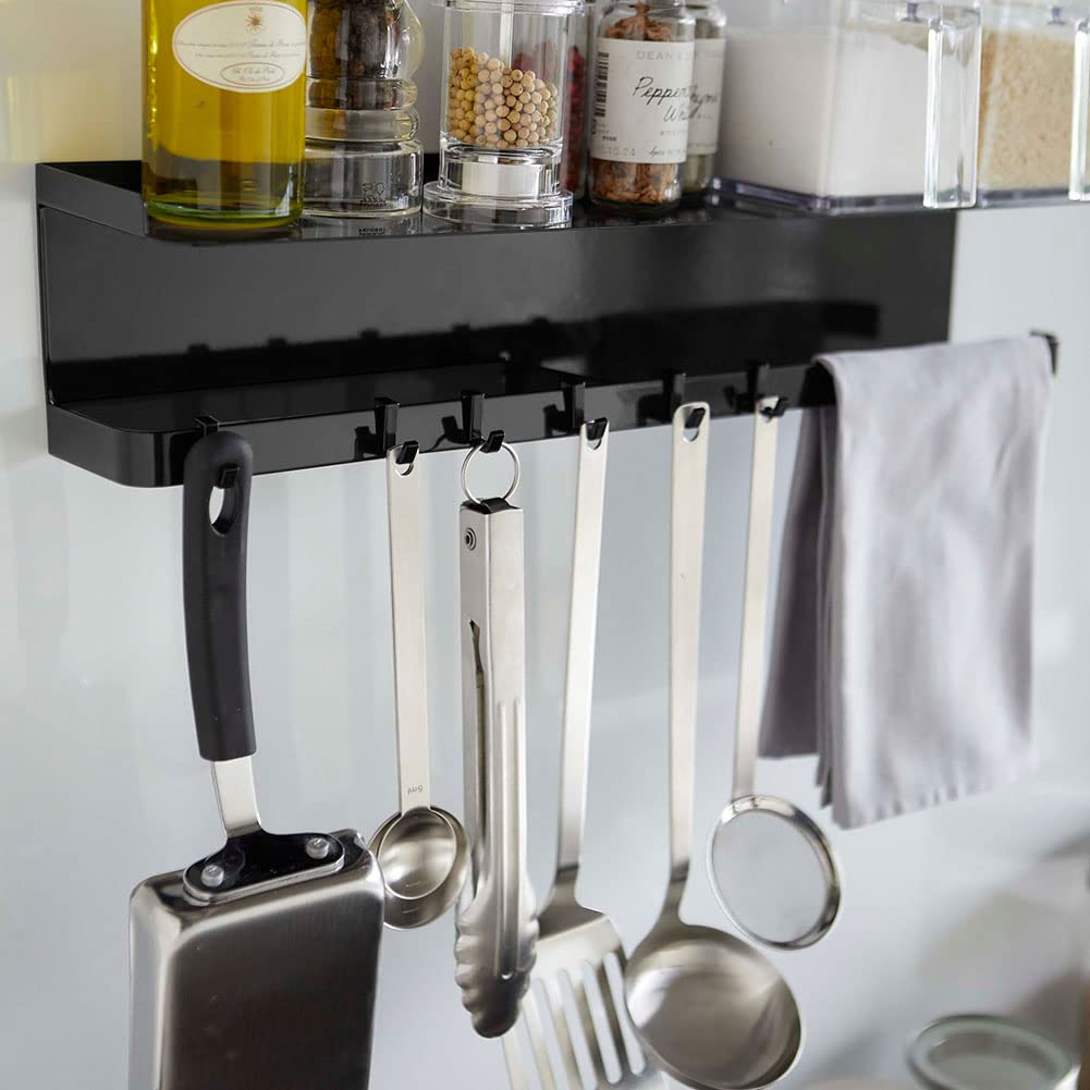 Yamazaki Jitsugyo 5691 Магнитный широкий поднос для кухонных принадлежностей, черная башня, кухонное хранилище, держатель для кухонной бумаги, держатель для кухонных принадлежностей и прибл.