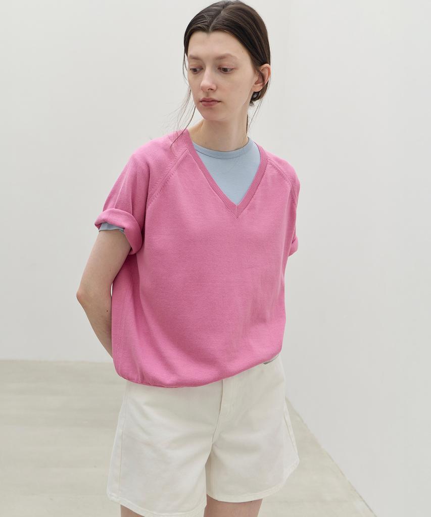 Вязаный джемпер Leuba Fresh Cotton с V-образным вырезом - Розовый цвет жвачки