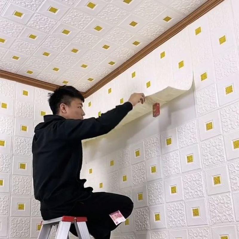 10 шт. 35x35 см 3D стикер стены потолочная панель украшение крыши самоклеющиеся пенопластовые обои
