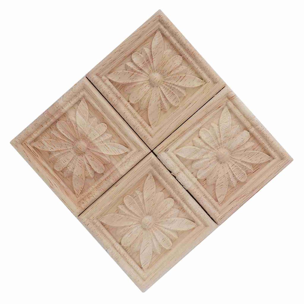 4Pcs Carving Checkered Applique Unpainted Decal for Furniture Decoration (D)