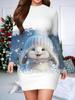 2025 Autumn and Winter New Women's Hip-wrapped Dress,3D Christmas Printing and Dyeing Women's Fashion Long-sleeved Round Neck Sexy Hip-wrapped Dress