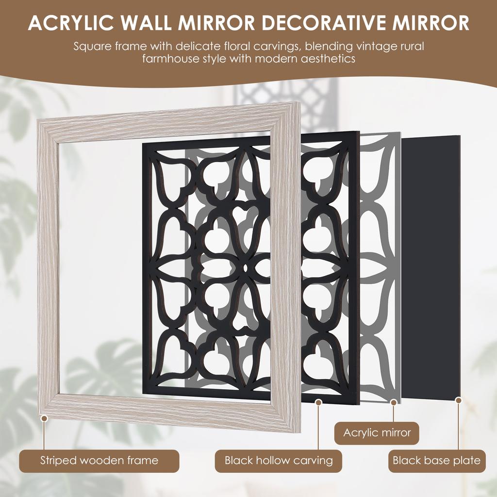 2 Pcs Boho Wall Mirror Decor Shatterproof Vintage Style Decorative Mirror Wall-mounted Mirrors for Living Room Home Decoration