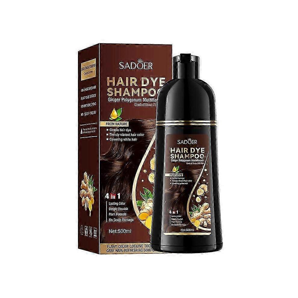 (Chestnut Brown) Hair Dye Shampoo 4 in 1, Herbal Shampoo Hair Dye for Women Men, Grey Coverage Shampoo 500ml