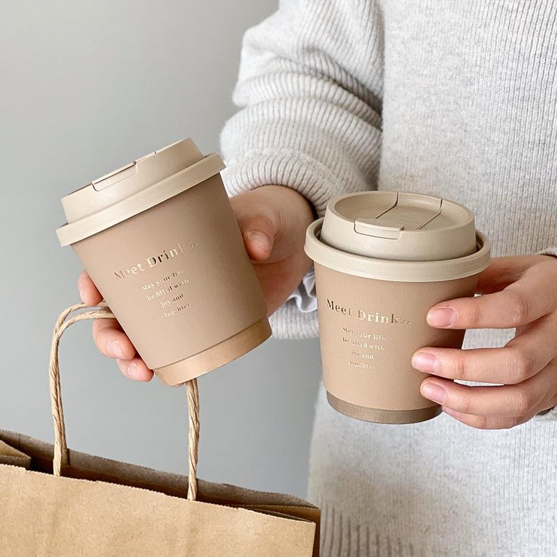 Environmentally Friendly Thickened Paper Cup Hot Stamping Coffee Cups Anti Scalding Hot Drink Cup with Lid Sealed Anti-seepage Disposable Cups