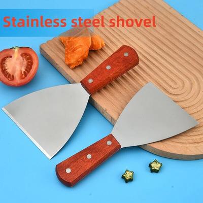 1 шт., широкая лопатка для приготовления блинов из нержавеющей стали с деревянной ручкой, хлеб, пицца, стейк, жареные яйца, кухонные аксессуары и гаджеты