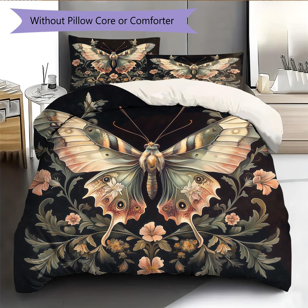 Butterfly in Flower Bushes Pattern Bedding Quilt Set Quilt Cover Pillowcase Home Decoration Gift (1 * duvet cover + 2 * pillowcase, without core)