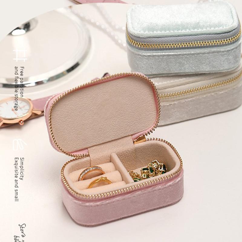 Мини-бархатная коробка для колец, чехол для хранения ювелирных изделий, однослойный органайзер для сережек и ожерелья, сумка на молнии ярких цветов, портативная дорожная сумка