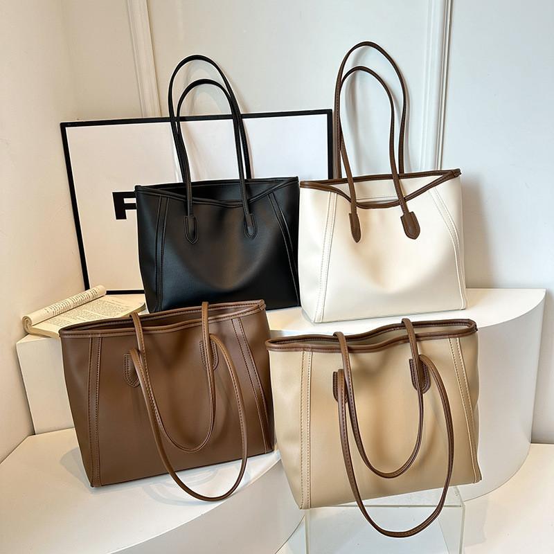Stylish Retro Large Capacity Tote Bag For Women Ideal For Daily Commuting In White Brown Black And Khaki