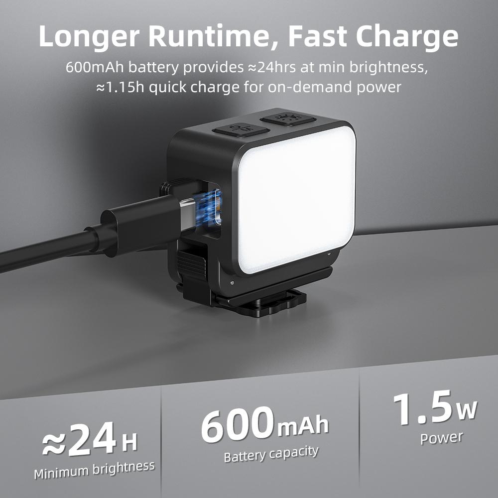 Flymile Magnetic Mini Light для DJI Osmo Pocket 3/Action 4/5 Pro Водонепроницаемость IPX4 Яркость 4 уровня Видеоблог 600 мАч