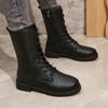 2024 Fashion Women's Shoes Side Zipper Women's Boots Hot Sale Front Lace-up Office and Career New Round Toe Solid Mid-Calf Boots