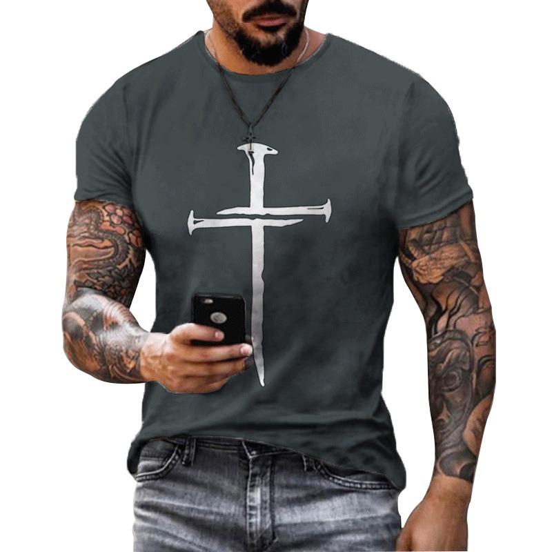 Men's Casual Cross Faith Printed T-shirt for Streetwear Trendsetters Shirt