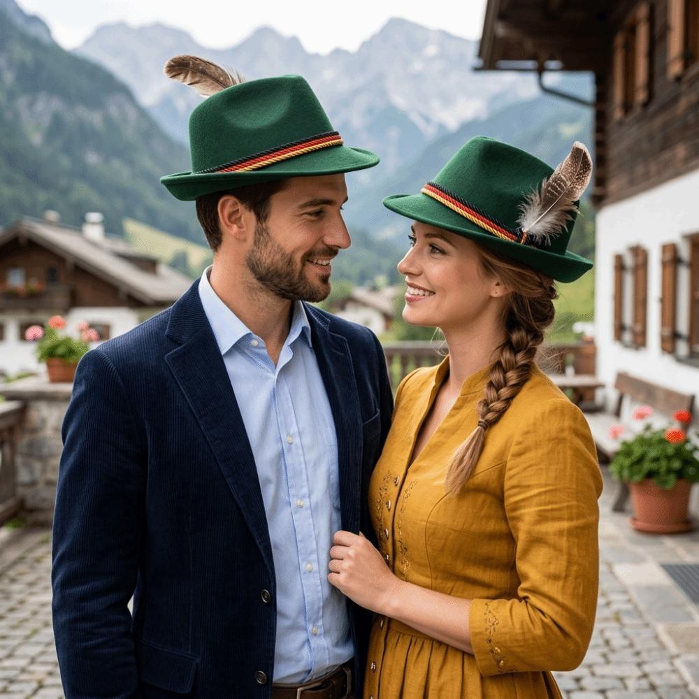 Decorative Side Cord Bavarian Feather Hat Structured Brim Jazz Cap Oktoberfest Hat Men Women