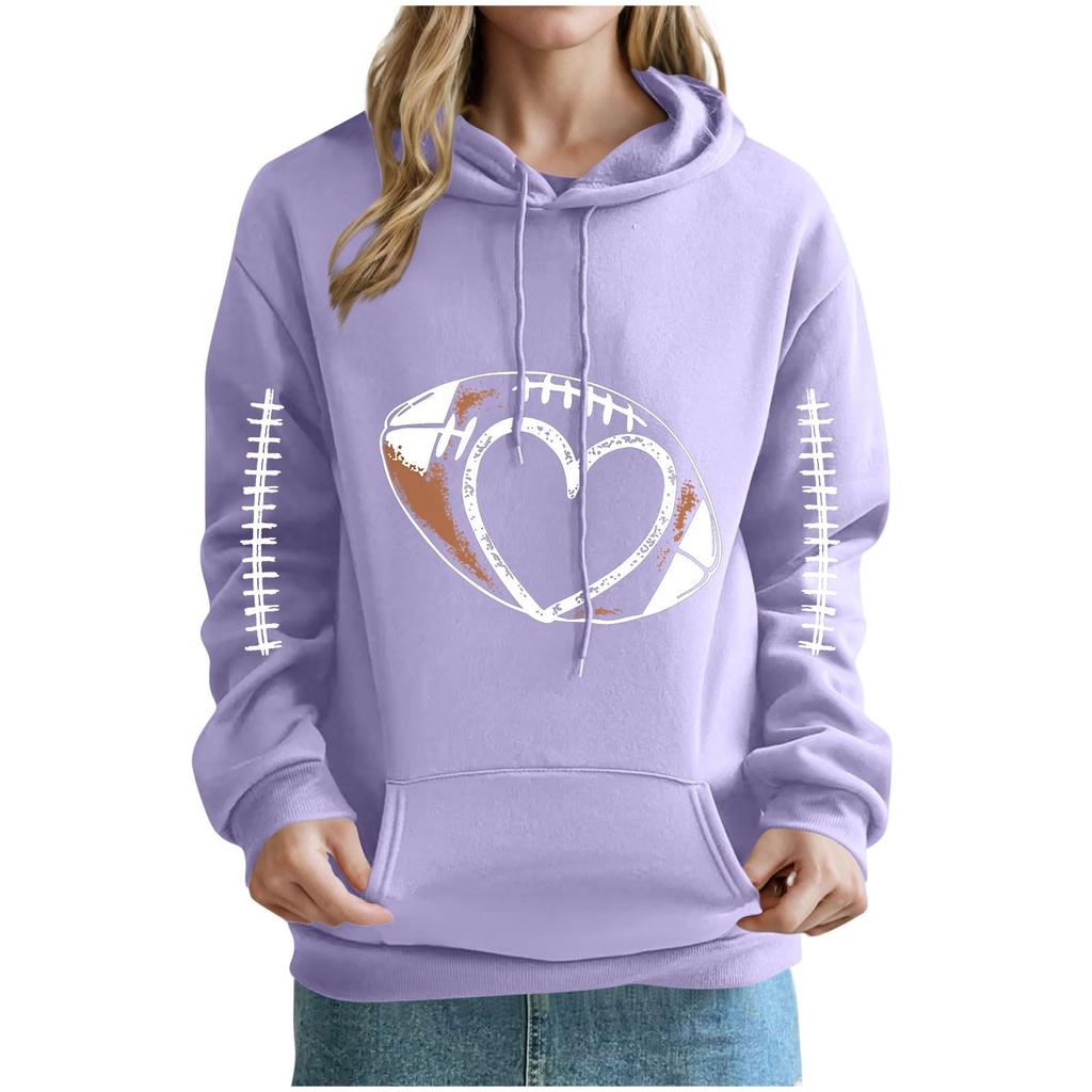 Women's Loose Comfortable Casual And Fashionable V-neck Rugby Print Long Sleeved Hooded Sweatshirt