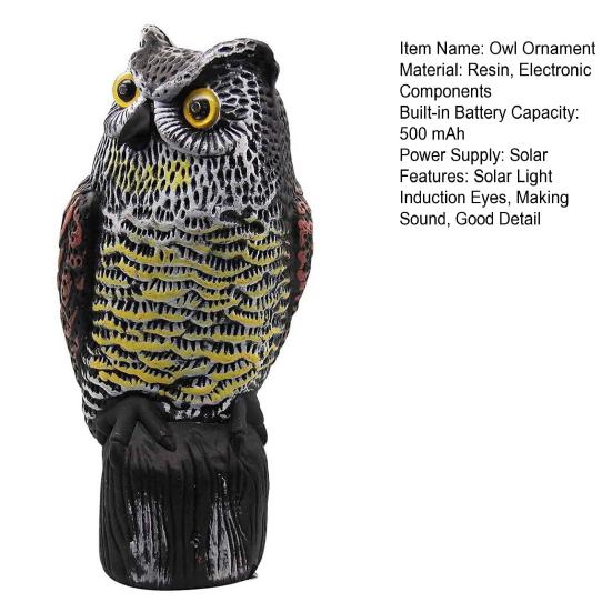 Motion Activated Bird Repellent Owl Garden Statue Solar Light Induction Eyes Sculpture Making Blinking Eye Decoy Sound Figurines Indoor