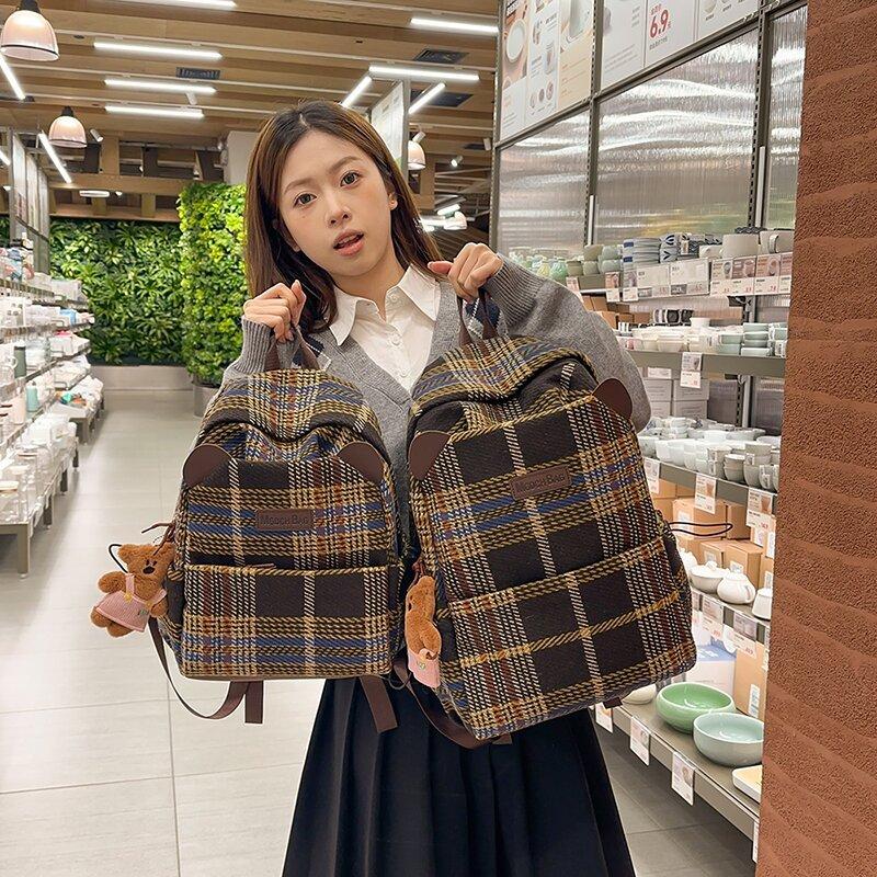 Винтажный клетчатый школьный рюкзак для женщин