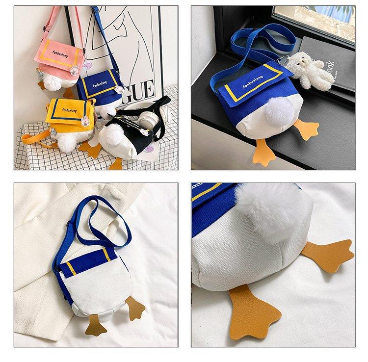Cartoon Canvas Mini Bag Cute Duck Wallets Small Crossbody Bag Student Purse Kawaii Phone Shoulder Bag New