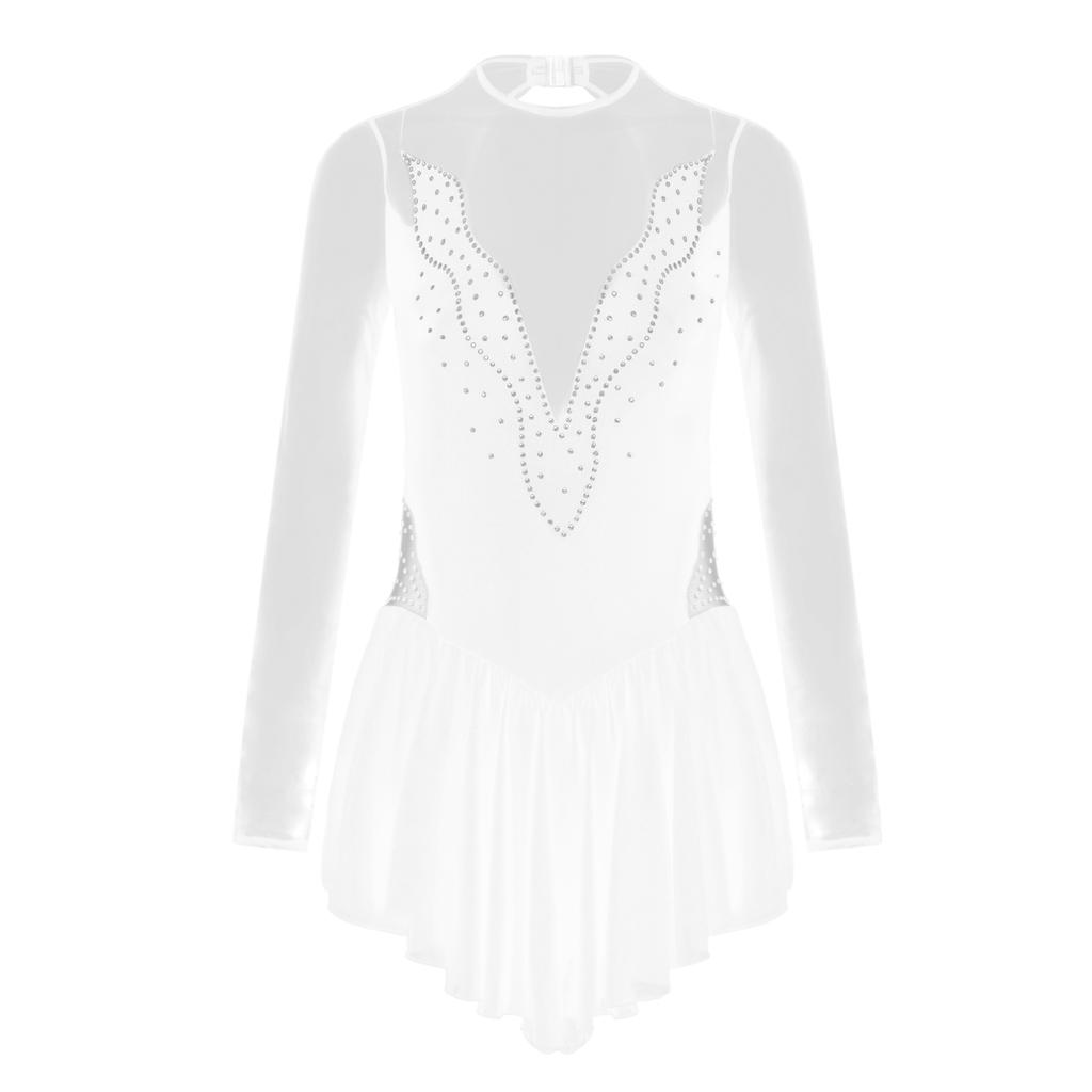 Женское модное платье для фигурного катания, сетчатое лоскутное платье с длинными рукавами и юбкой, купальник для бальных танцев, тренировочный танцевальный костюм