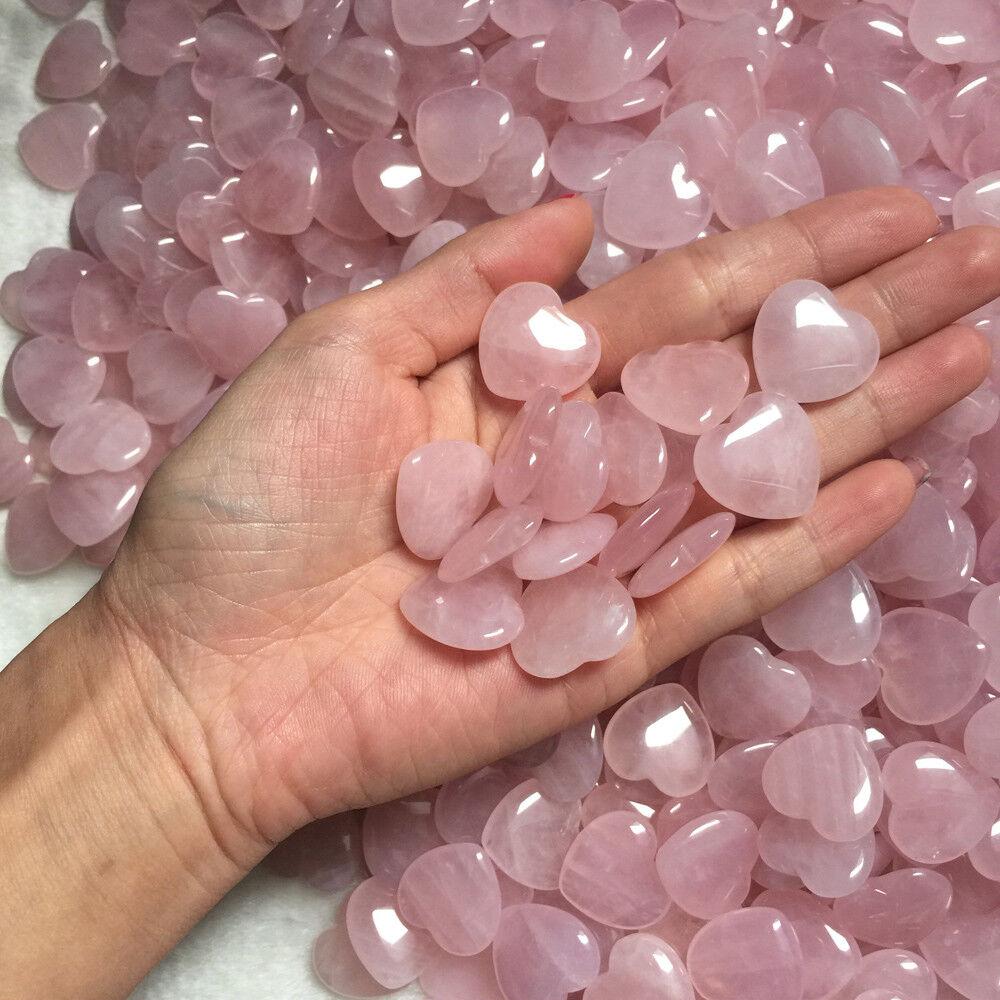 Natural Rose Quartz Heart Shaped Pink Crystal Carved Palm Love Healing Gemstones