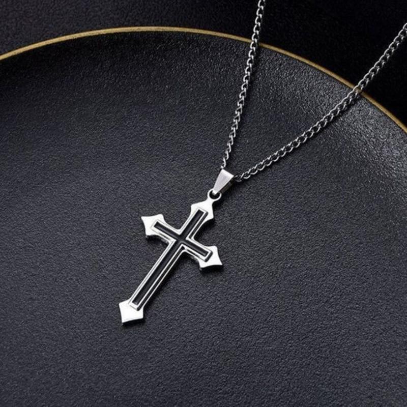 Summer Black Rhinestone Cross Jesus Pendant Choker Necklace for Women Punk Vintage Double Layers Chain Neck Boho Jewelry