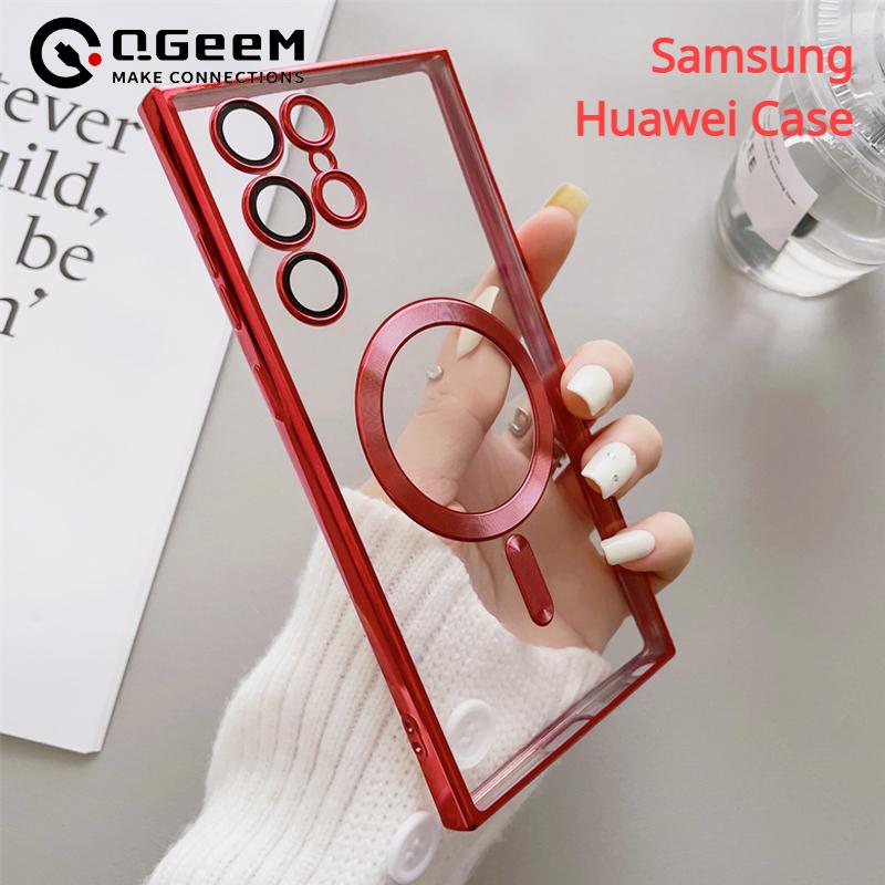 Luxury Transparent Plating For Magsafe Case For Huawei Mate 40 Samsung Galaxy S22 S23 S21 Ultra Plus Wireless Charge Silicone Clear Cover Cases