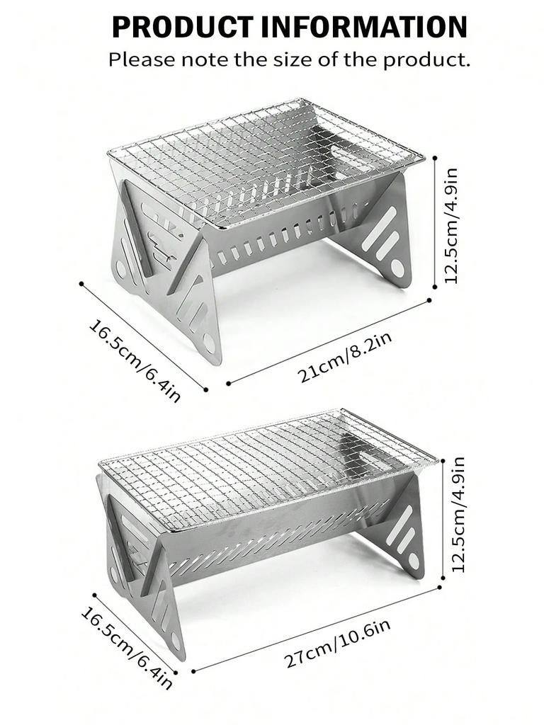 Leeseph Portable Charcoal Grill, Small BBQ Grill Stainless Steel Camping Fire Pit for Camping Patio Outdoor Detachable Grill