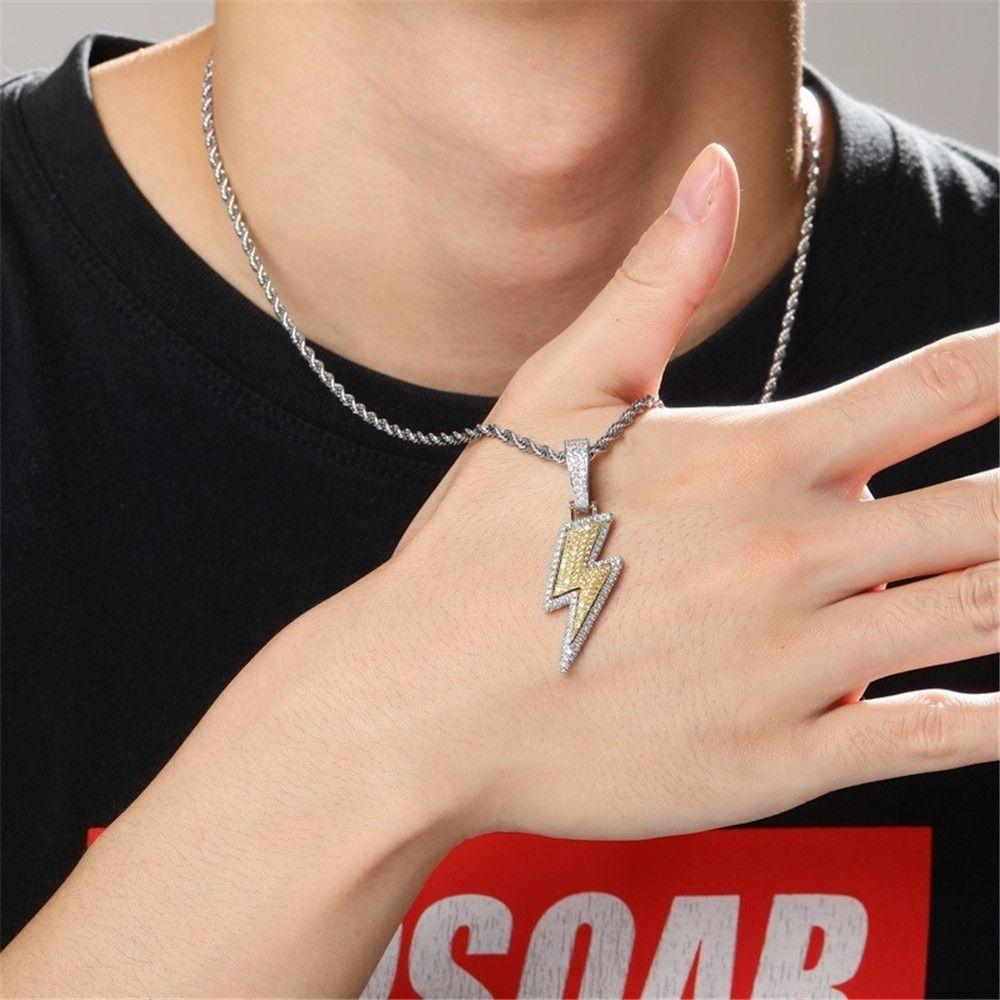 Fashion Hip Hop Retro Pendant Necklace Zircon Lightning Necklace Locomotive Accessories Full Drill