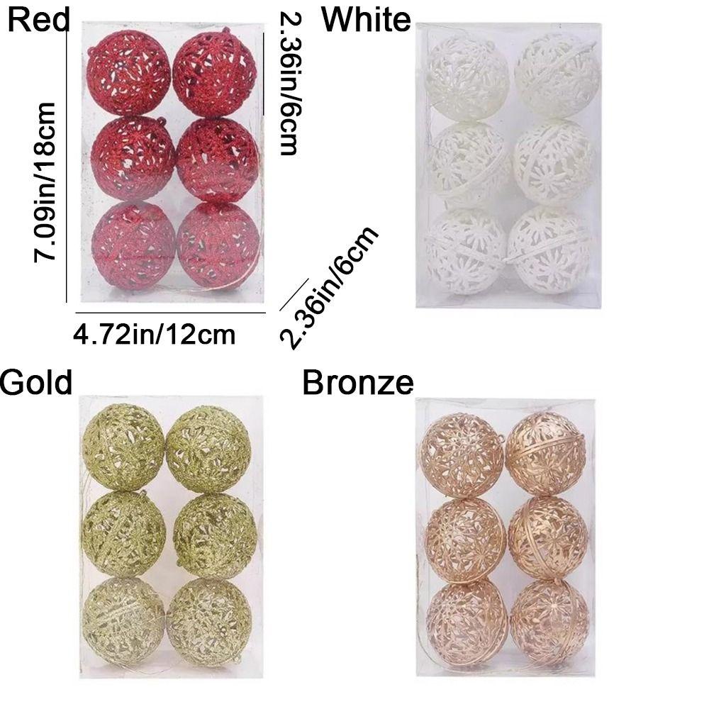 6Pcs 6CM Christmas Glitter Ornament Balls Red Gold Christmas Ball Pendants Hollow Out Decorative Christmas Tree Decoration