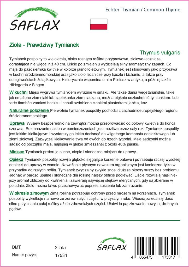 SAFLAX Garden in the Bag - Тимьян обыкновенный - 200 семян - С субстратом в подходящем стоячем пакете - Тимьян обыкновенный