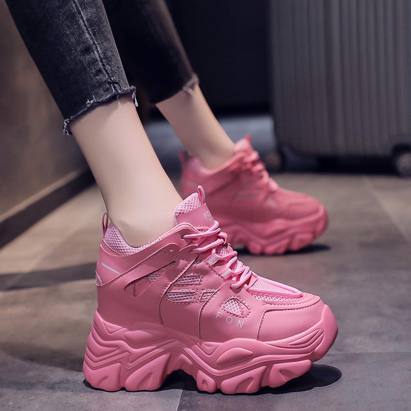 Модные женские массивные кроссовки 2025 Модные кроссовки на платформе Женские брендовые клинья Повседневная обувь для женщин Кожаная спортивная обувь Папины кроссовки 10 см