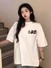 2025 Summer Women's Loose Fit Pure Cotton Oversized Short Sleeve T-shirt for Teens