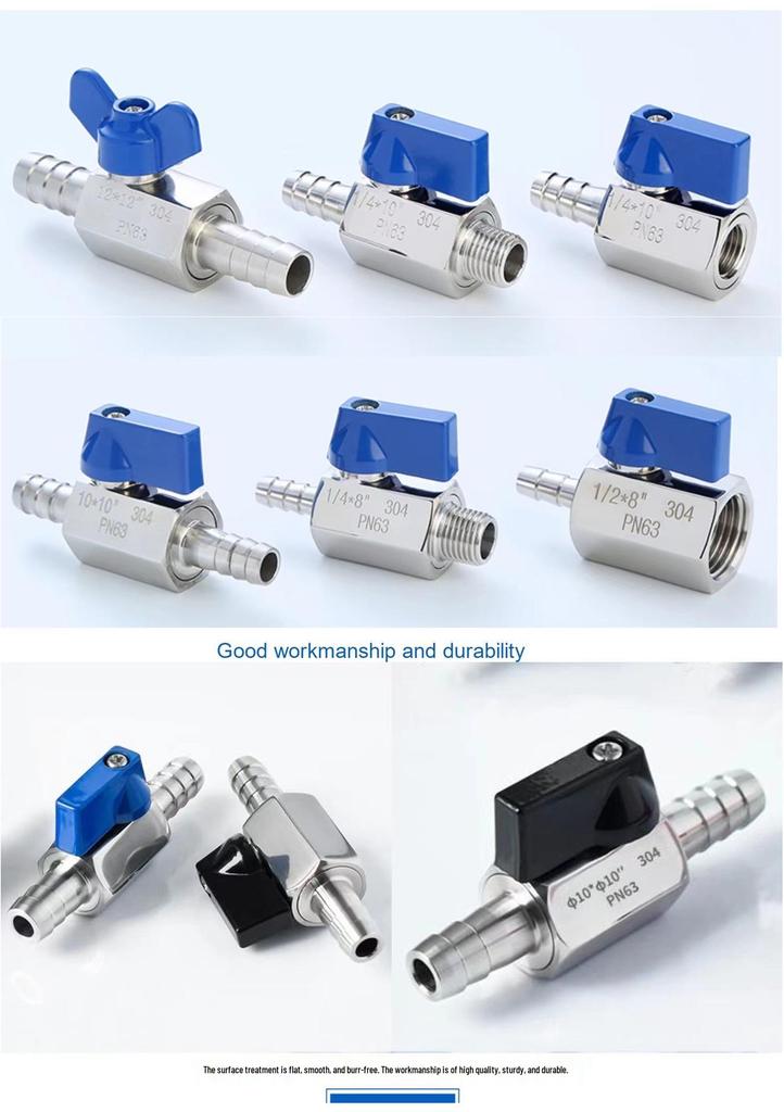 304 Stainless Steel Mini Barb Valve Double-Headed Hose Connector