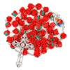 Catholic Red Rose Beads Rosary Necklace Red Our Rose Holy Soil Medal Cross Pendant