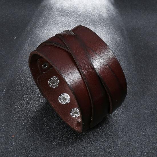 Men Bracelet Faux Leather Solid Color Smooth Punk Style Button Closure Lightweight Individual Cross Strap Men Accessory