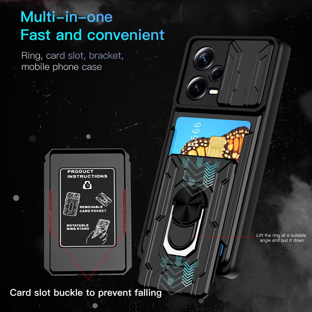 Card Slot Slide Camera Protection Phone Cover for Xiaomi Redmi Note 12 Pro Plus 5G 12Pro Ring Stand Holder Shockproof Armor Case Redmi Note 11 Pro 11S
