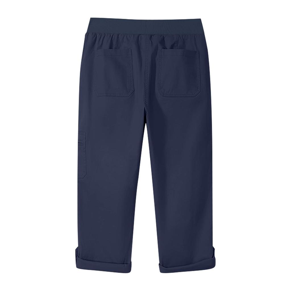 Женские модные однотонные рабочие брюки с эластичным поясом и карманами, укороченные повседневные брюки для бега