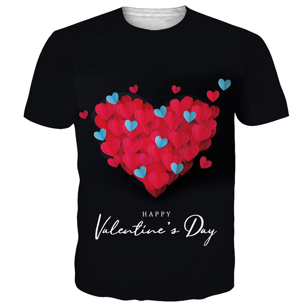 Летняя мужская футболка с 3D-цифровой печатью, повседневная футболка на День святого Валентина с надписью «Любовь в 3D»